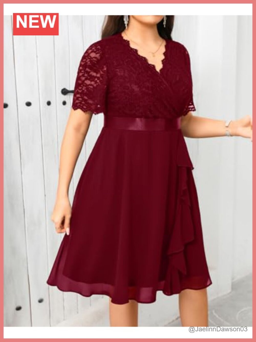 Talisea Plus Size Lace Chiffon Ruffle Tea Length Dress - Picture 2 of 6